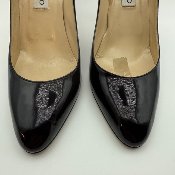 JIMMY CHOO ROUND TOE 100MM PUMPS BLACK PATENT SIZE 40.5 - Picture 3 of 7